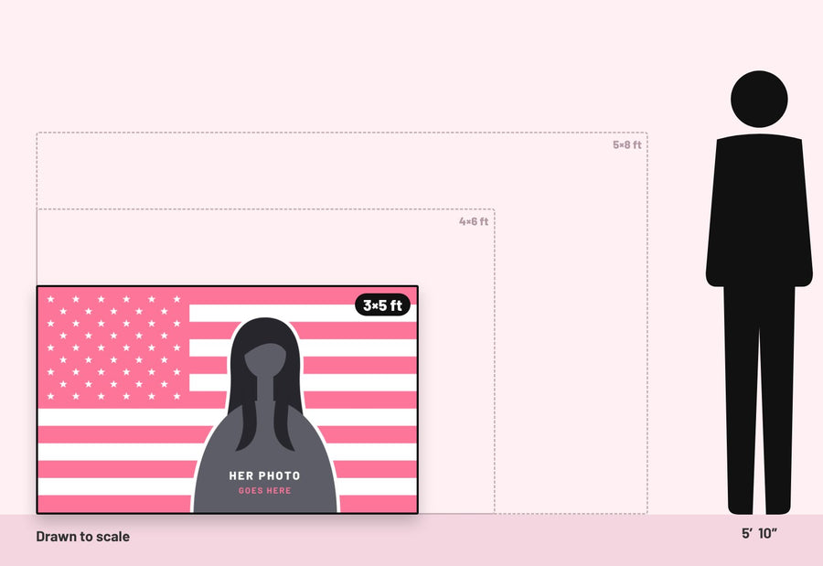 Selected size drawn to scale next to a 5 foot 10 inch person